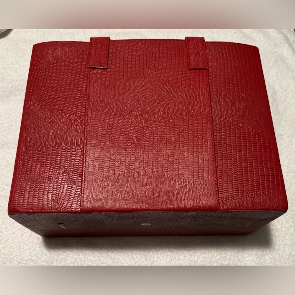 Red Croc Texture Rectangular Tote With Handles & … - image 1